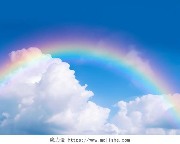蓝天白云明亮背景弯弯的七色彩虹壁纸幸运美好心情好